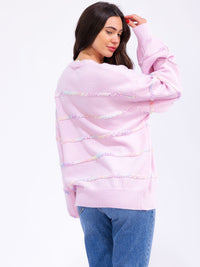 WOMEN'S LONG BALLOON SLEEVE MULTI TRIM DETAILED PULLOVER SWEATER