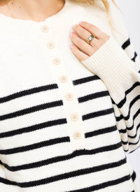 WOMEN'S LONG SLEEVE BUTTON UP COLORBLOCK STRIPES PULLOVER SWEATER