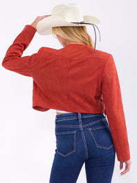 WOMEN'S LONG SLEEVE BUTTON CLOSURE FRINGE CROP JACKET