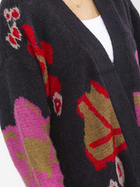 WOMEN'S LONG SLEEVE OPEN FRONT SELF TIE MULTI PRINT CARDIGAN