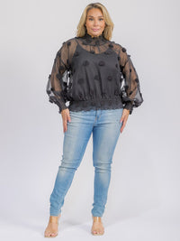 PLUS SIZE LONG SLEEVE TURTLE NECK SWISS DETAILED BLOUSE