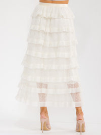 WOMEN'S ELASTIC WAIST RUFFLE TIERED MAXI SKIRT