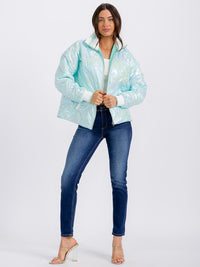WOMEN'S LONG SLEEVE ZIPPER CLOSURE POCKETS PUFFER METALLIC JACKET