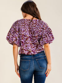 ENTRO WOMEN'S SHORT PUFF SLEEVE MULTI PRINT TIERED BODYSUIT