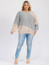 PLUS SIZE LONG SLEEVE COLORBLOCK CONTRAST PULLOVER SWEATER