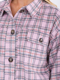 WOMEN'S LONG SLEEVE BUTTON CLOSURE FRONT POCKETS PLAID JACKET