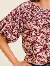 ENTRO WOMEN'S SHORT PUFF SLEEVE MULTI PRINT TIERED BODYSUIT