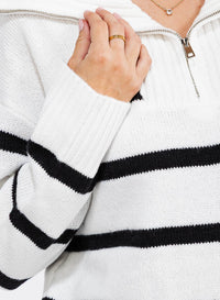WOMEN'S LONG SLEEVE ZIP UP COLORBLOCK STRIPES PULLOVER SWEATER