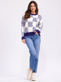 WOMEN'S LONG SLEEVE COLORBLOCK KNIT PULLOVER SWEATER