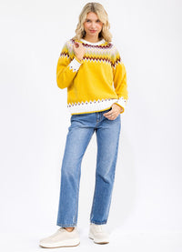 WOMEN'S LONG SLEEVE MULTI PRINT PULLOVER SWEATER