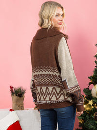 WOMEN'S LONG SLEEVE ZIPPER CLOSURE FRONT POCKETS PRINT SWEATER