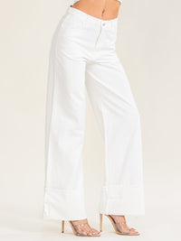 WOMEN'S BUTTON CLOSURE POCKETS RELAXED FIT DENIM PANTS