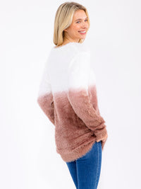 WOMEN'S LONG SLEEVE COLORBLOCK PULLOVER FUZZY SWEATER