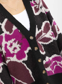 WOMEN'S LONG SLEEVE BUTTON CLOSURE MULTI PRINT CARDIGAN