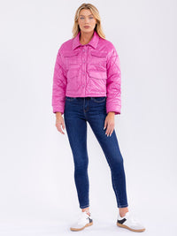 WOMEN'S LONG SLEEVE BUTTON CLOSURE FRONT POCKETS PUFFER JACKET