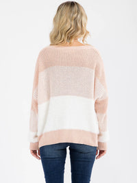 WOMEN'S LONG DETAILED SLEEVE COLORBLOCK KNIT PULLOVER SWEATER