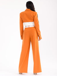 WOMEN'S LONG SLEEVE TOP & BUTTON CLOSURE PANTS COLORBLOCK 2PC. SET