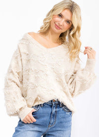 WOMEN'S LONG SLEEVE V-NECK DETAILED PULLOVER SWEATER