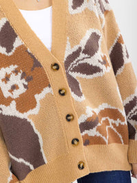 WOMEN'S LONG SLEEVE BUTTON CLOSURE MULTI PRINT CARDIGAN