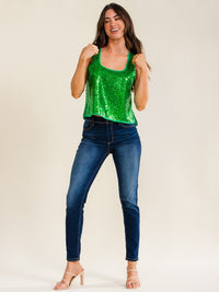 ENTRO WOMEN'S SLEEVELESS SQUARE NECK SEQUINS TANK TOP