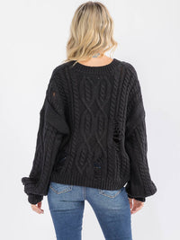 WOMEN'S LONG SLEEVE V-NECK KNIT PULLOVER SWEATER
