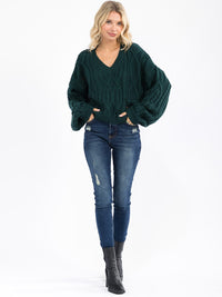 WOMEN'S LONG SLEEVE V-NECK KNIT PULLOVER SWEATER
