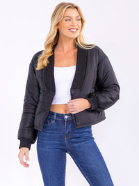 WOMEN'S LONG SLEEVE BUTTON CLOSURE FRONT POCKETS PUFFER JACKET