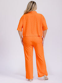 PLUS SIZE SHORT SLEEVE BLOUSE & ELASTIC WAIST WIDE LEG PANTS CHEKERS 2PC. SET