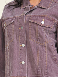 WOMEN'S LONG SLEEVE BUTTON UP FRONT POCKETS DENIM JACKET