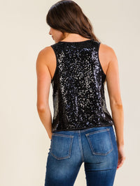 ENTRO WOMEN'S SLEEVELESS SQUARE NECK SEQUINS TANK TOP