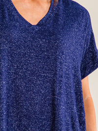 ENTRO WOMEN'S SHORT SLEEVE V-NECK LOOSE FIT SOLID TOP