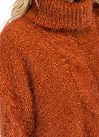 WOMEN'S LONG SLEEVE TURTLE NECK KNIT PULLOVER SWEATER