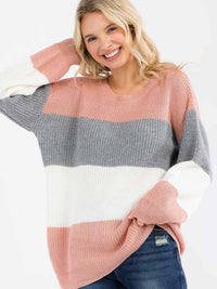 WOMEN'S LONG SLEEVE KNIT COLORBLOCK SWEATER