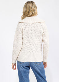 WOMEN'S LONG SLEEVE ZIP UP KNIT DETAILED SWEATER