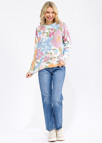 WOMEN'S LONG SLEEVE KNIT FLORAL TOP