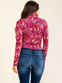 ENTRO WOMEN'S LONG SLEEVE TURTLE NECK PAISLEY PRINT BODYSUIT