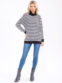 WOMEN'S LONG SLEEVE TURTLE NECK COLORBLOCK STRIPES TOP