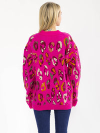 WOMEN'S LONG SLEEVE BUTTON CLOSURE ANIMAL PRINT CARDIGAN