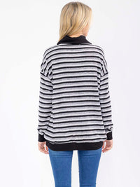 WOMEN'S LONG SLEEVE TURTLE NECK COLORBLOCK STRIPES TOP