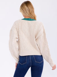 WOMEN'S LONG SLEEVE V-NECK DETAILED KNIT TOP