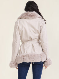 WOMEN'S LONG SLEEVE BUTTON CLOSURE FRONT POCKETS FAUX-FUR JACKET
