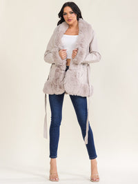 WOMEN'S LONG SLEEVE BUTTON CLOSURE FRONT POCKETS FAUX-FUR JACKET