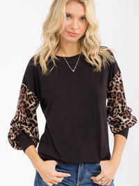 WOMEN'S LONG SLEEVE ANIMAL PRINT CONTRAST LOOSE FIT TOP