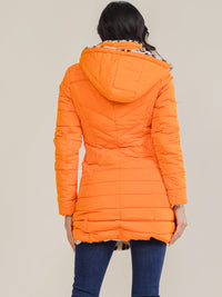 WOMEN'S LONG SLEEVE ZIP UP FRONT POCKETS REMOVABLE HOODIE REVERSIBLE ANIMAL PRINT SHERPA PUFFER COAT
