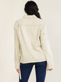 WOMEN'S LONG SLEEVE BUTTON UP FRONT POCKET DENIM JACKET