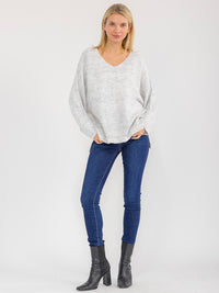 WOMEN'S LONG SLEEVE V-NECK PULLOVER HIGH-LOW SWEATER