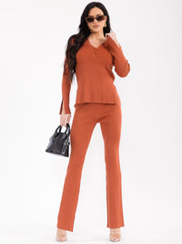 WOMEN'S LONG SLEEVE TOP & ELASTIC WAIST PANTS RIBBED 2PC. SET