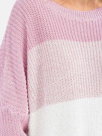 WOMEN'S LONG DETAILED SLEEVE COLORBLOCK KNIT PULLOVER SWEATER