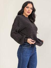 WOMEN'S LONG SLEEVE CABLE KNIT PULLOVER SWEATER