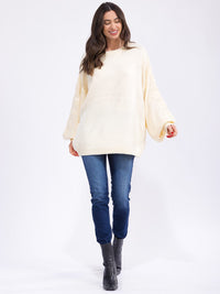 WOMEN'S LONG BALLON SLEEVE FLORAL EMBROIDERY DETAILED KNIT PULLOVER SWEATER